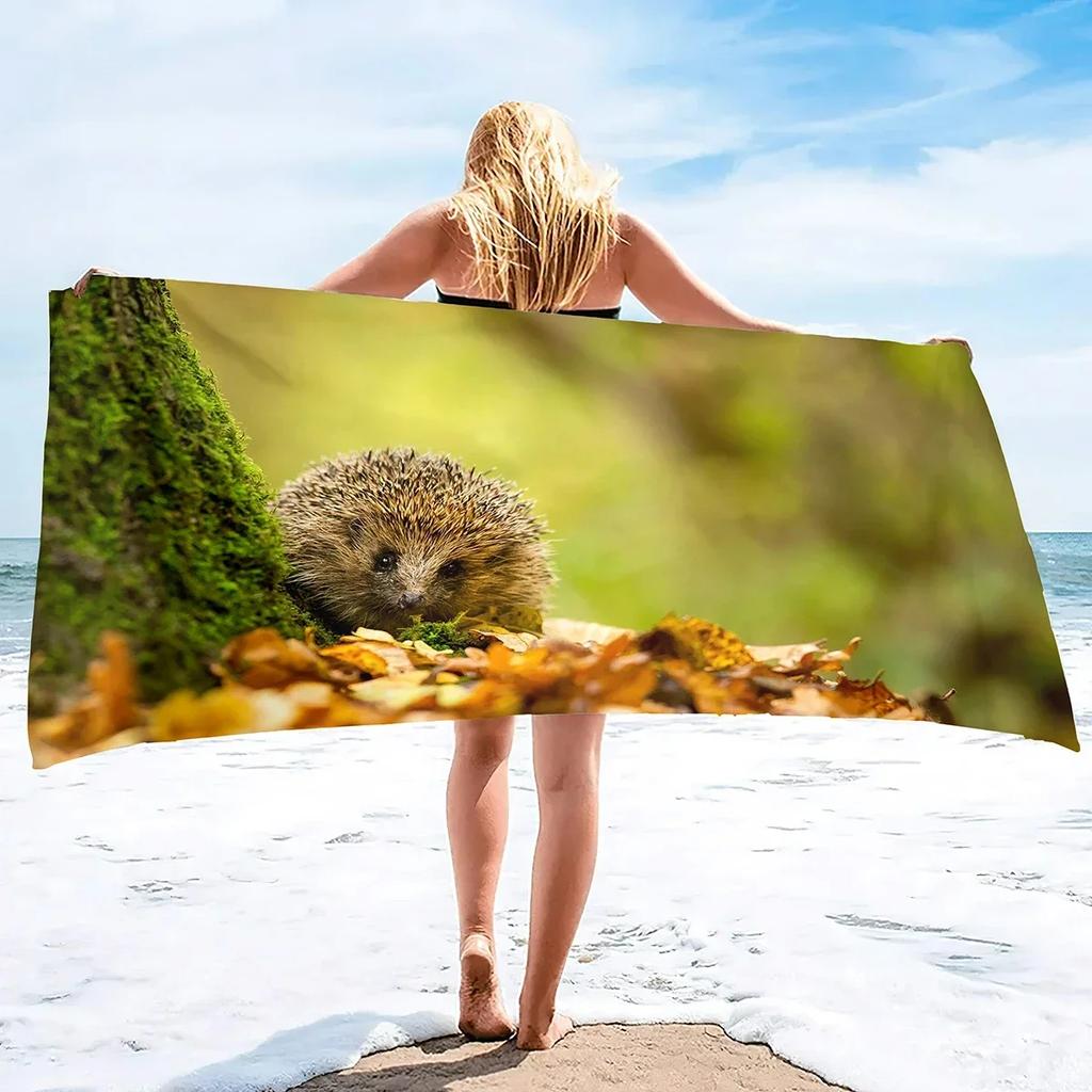 Cute Hedgehog Beach Towel Wild Animal Print Bath Towel For Adult Kids Wrapped Bikini Covered Sunscreen Blanket Sport Pool Towels