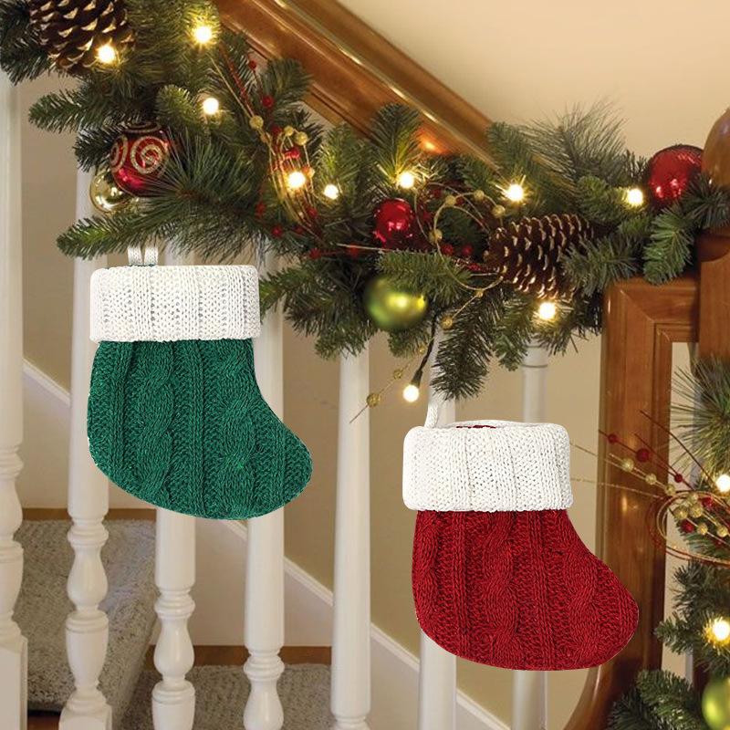 Green Red Knitted Christmas Socks Decorations Home Decor Shopping Mall Window Display Pendants Christmas Gift Hanging Wall-Mount