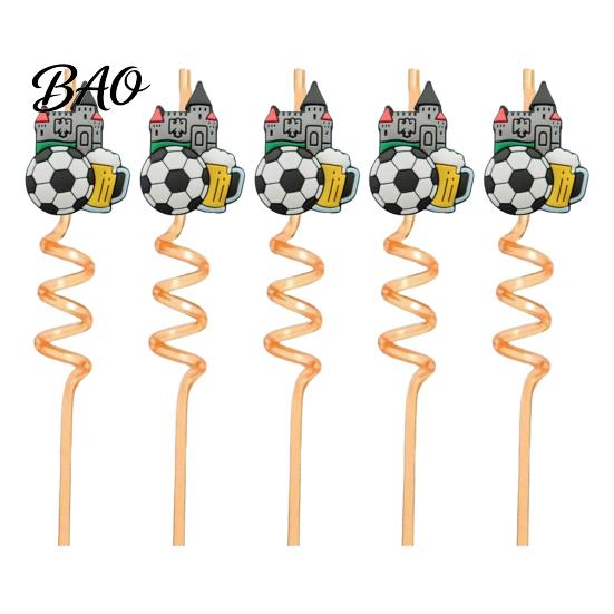 Birthday Party Straw 5Pcs Colorful Soccer Spiral Straws, Reusable Drinking Straws for Safe Odorless Party, Football Theme Celebration Beverage