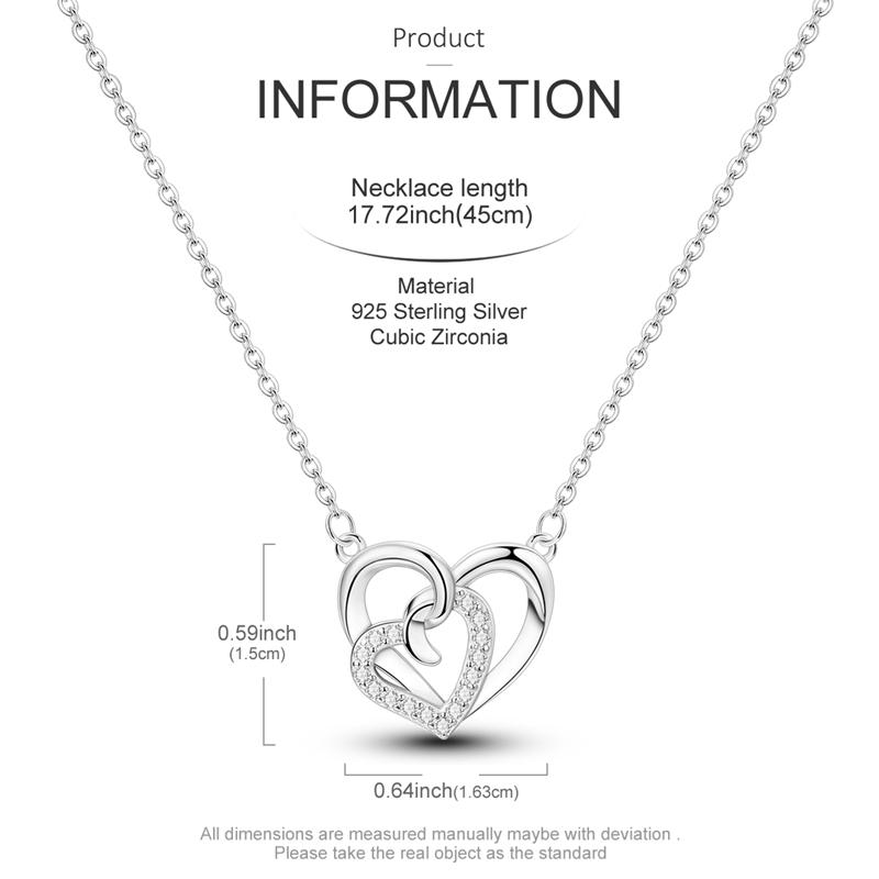 

New Copper Necklace Zircon Heart Interlocking Pendant Necklace For Women Wedding Birthday Party Jewelry Gifts