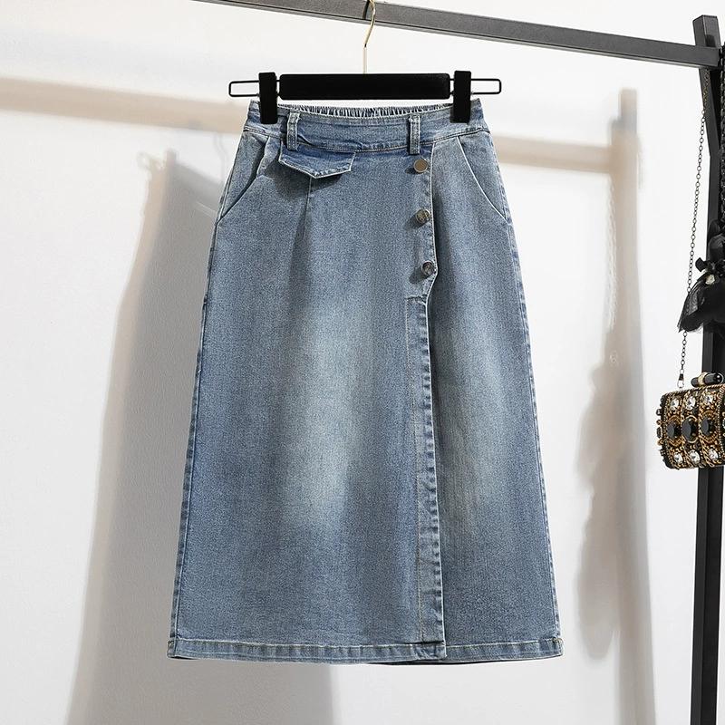 Ladies Spring Pleated High Waist A-Line Half Body Skirt Pure Color Vintage Slightly Elastic Seven Points Pants