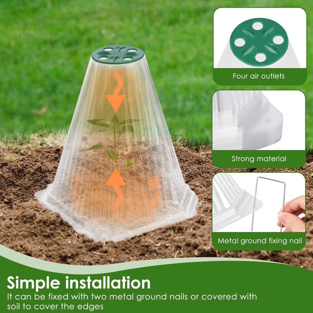 20 Pack Adjustable Garden Cloche with Rotatable Vent for Seedling Vegetable Plastic Plants Cover with Ground Stake Plants