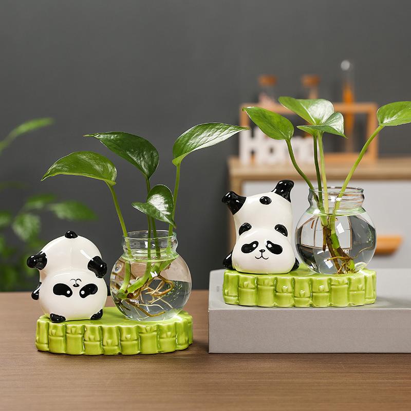 1PC Ornament Vibrant Tea Table Ornament Adorn Panda Gift Hydroponic Desktop Vase Home Living Room