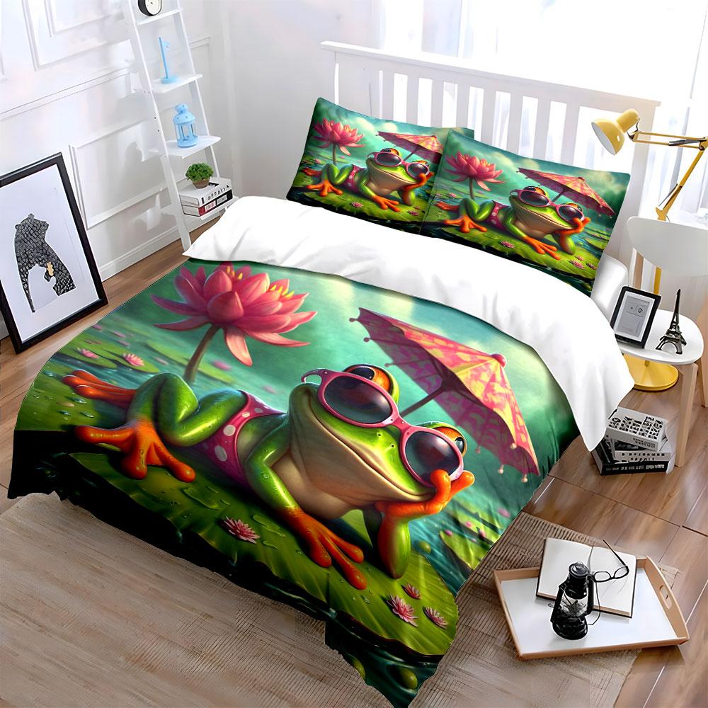 "Chill Frog Paradise Vibes" Bedding Sets Duvet Covers Pillowcases(1* Duvet Cover 2* Pillowcases Without Duvet Insert)