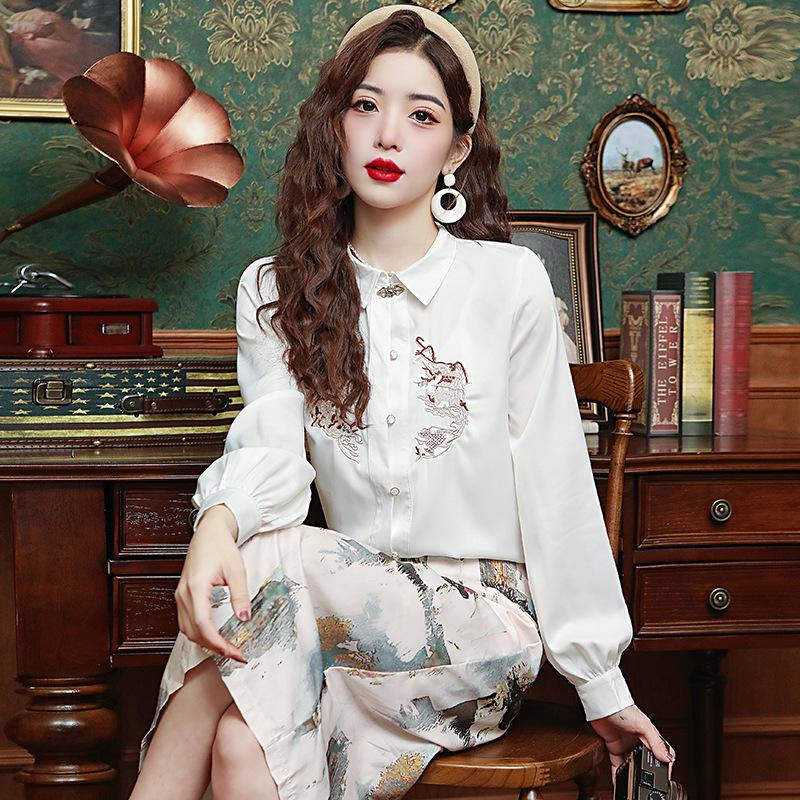 

Spring/Summer 2024 Women s Korean Polo Collar Embroidered Long-Sleeve Fashion Shirt M