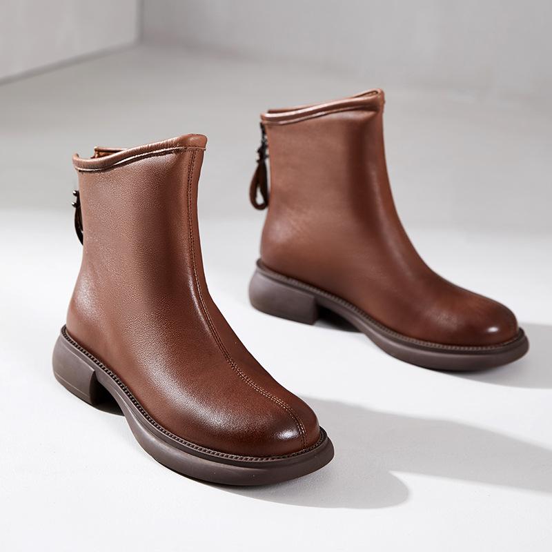 First layer cowhide Chelsea boots women's 2025 autumn and winter new retro polished rubber sole leather women's leather boots