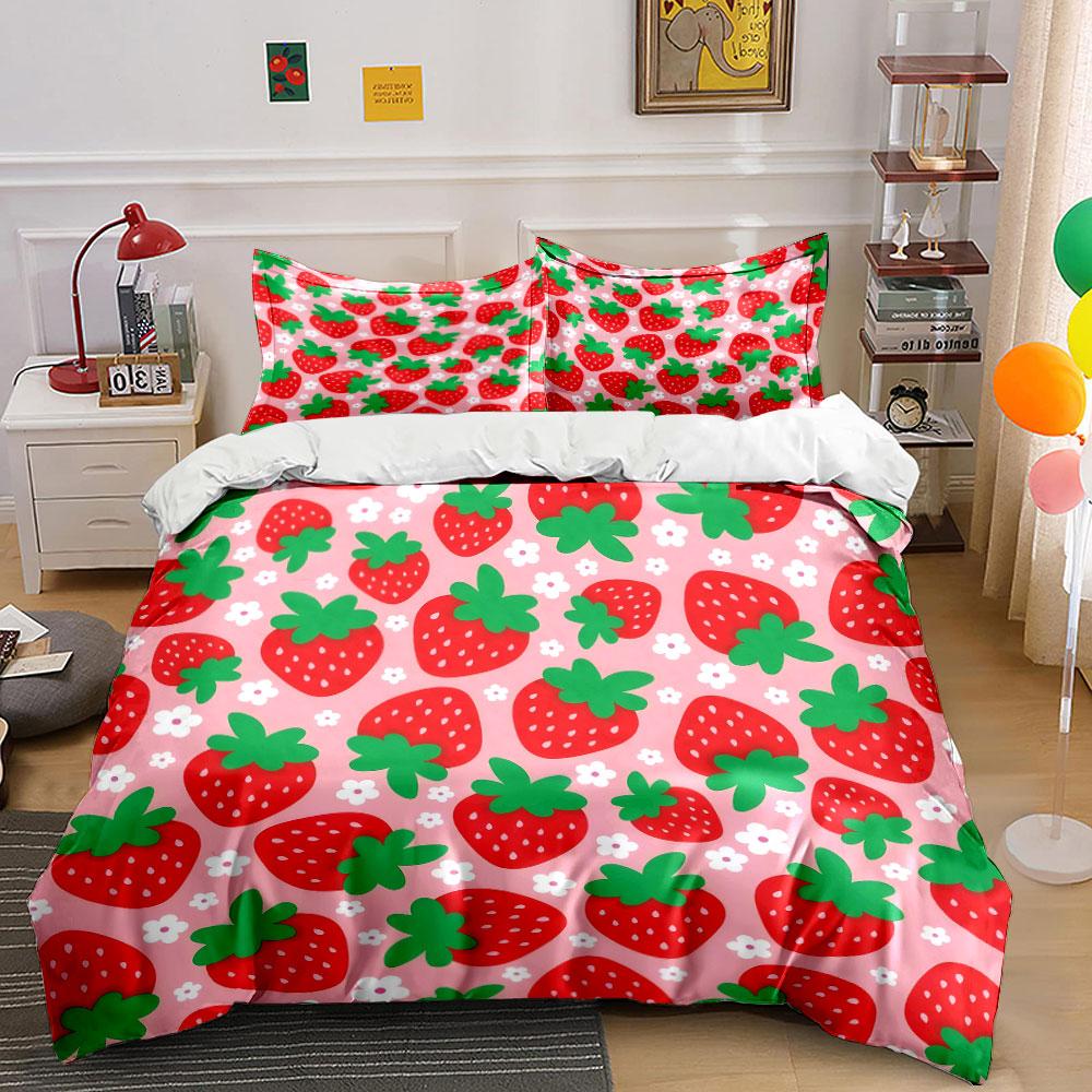Strawberry Pattern Decor Set Soft Comfortable Duvet Cover Bedding Set Included 1*Duvet Cover & 2*Pillowcases, Gift