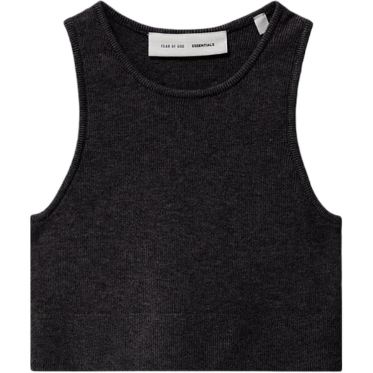 Fear of God Essentials FW25 Short Design Knit Simple Slim Fit Round Neck Leather Brand Tag Sleeveless Vest Women Tops 192SP257690FW