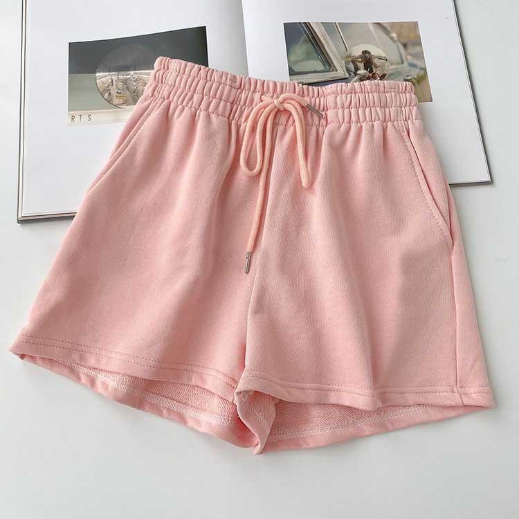 

Большие размеры Широкие брюки Свободные повседневные шорты Женские летние шорты с высокой талией M розовый