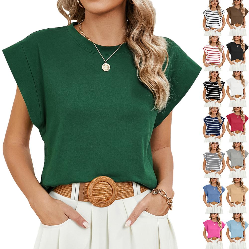 

Женские футболки, летний повседневный топ с круглым вырезом и коротким рукавом, жилет