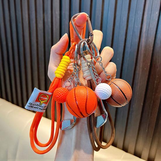 Keychain Sports Pendant with Braided Rope Metal Carabiner Mini Basketball Golf Clubs Charm Key Chain Bag Hanger Accessory