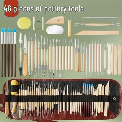 Set di 46 Pezzi di Strumenti per Scultura in Argilla e Ceramica con Coltello da Intaglio e Penna con Strass