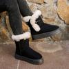 Warme Winterstiefeletten für Damen, rutschfeste Plateau-Schneestiefel mit Fellfutter, Bailey-Knopf, kurze Stiefel für Damen, bequeme Booties aus Fleece-Wildlederimitat