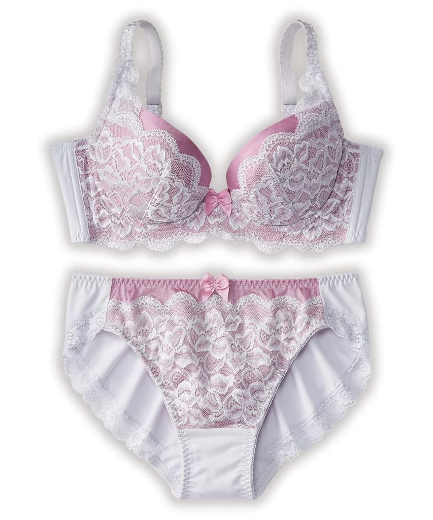 Nissen Innerwear Lace Bra and Panties Sugar Silver x Pink Set High-Back (Triumph) Lilac, D70/M