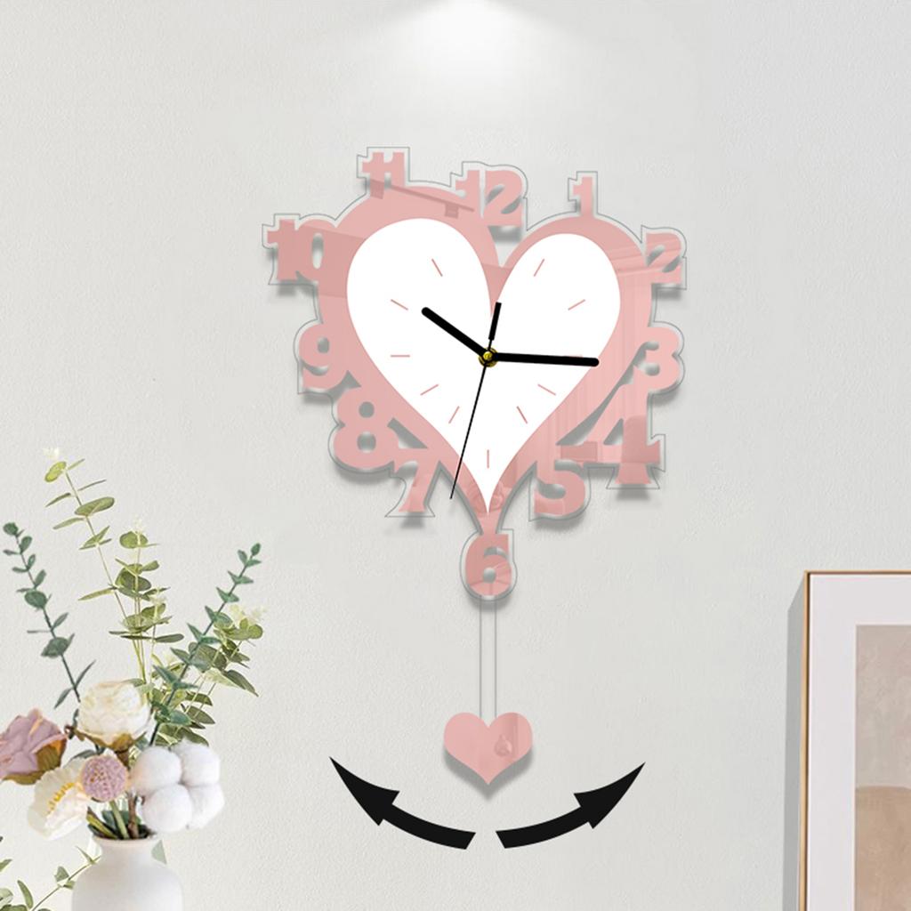 Wall Clock Modern Lightweight Decorative Hanging Clock Heart Shaped Timepiece for Living Room Office Kitchen Bedroom Decor