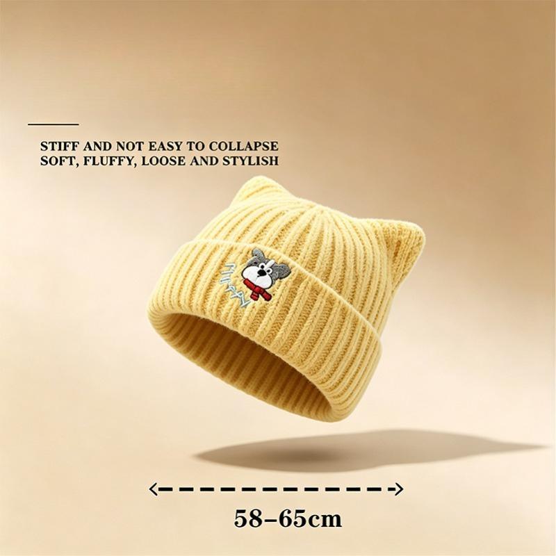 2026 autumn and winter new Japanese cute puppy embroidered knitted hat fashionable big head circumference versatile warm wool hat
