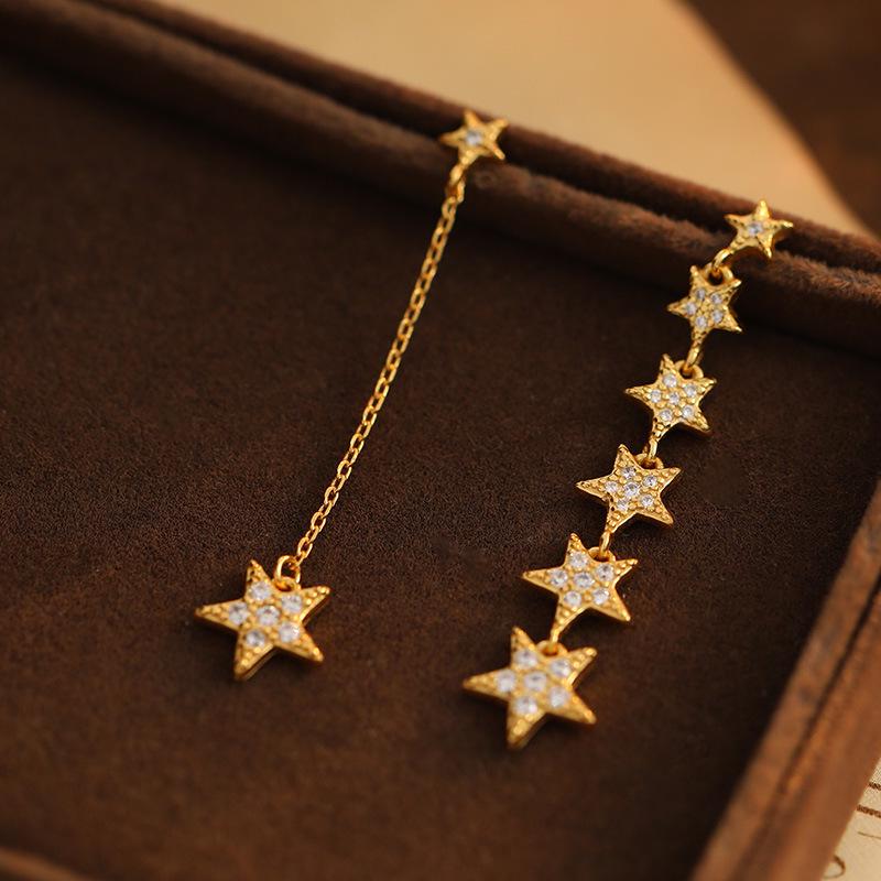 

Асимметричные серьги-кисточки «Звезда» от Banyan Tree: Серебро S925, Корейская мода, Женский длинный дизайн с бриллиантами S925 Silver