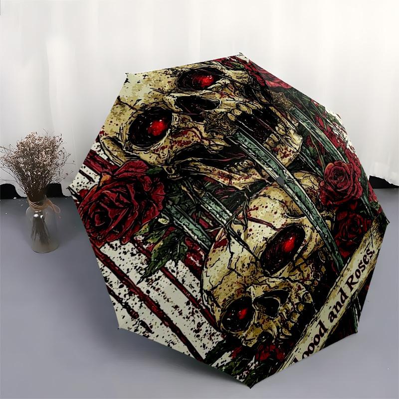 1pc "Blood and Roses" Outdoor Umbrella - Automatic Opening/Closing, Portable 3-Fold Design with Iron Frame - Perfect Gift for Fans, Travelers, Everyda