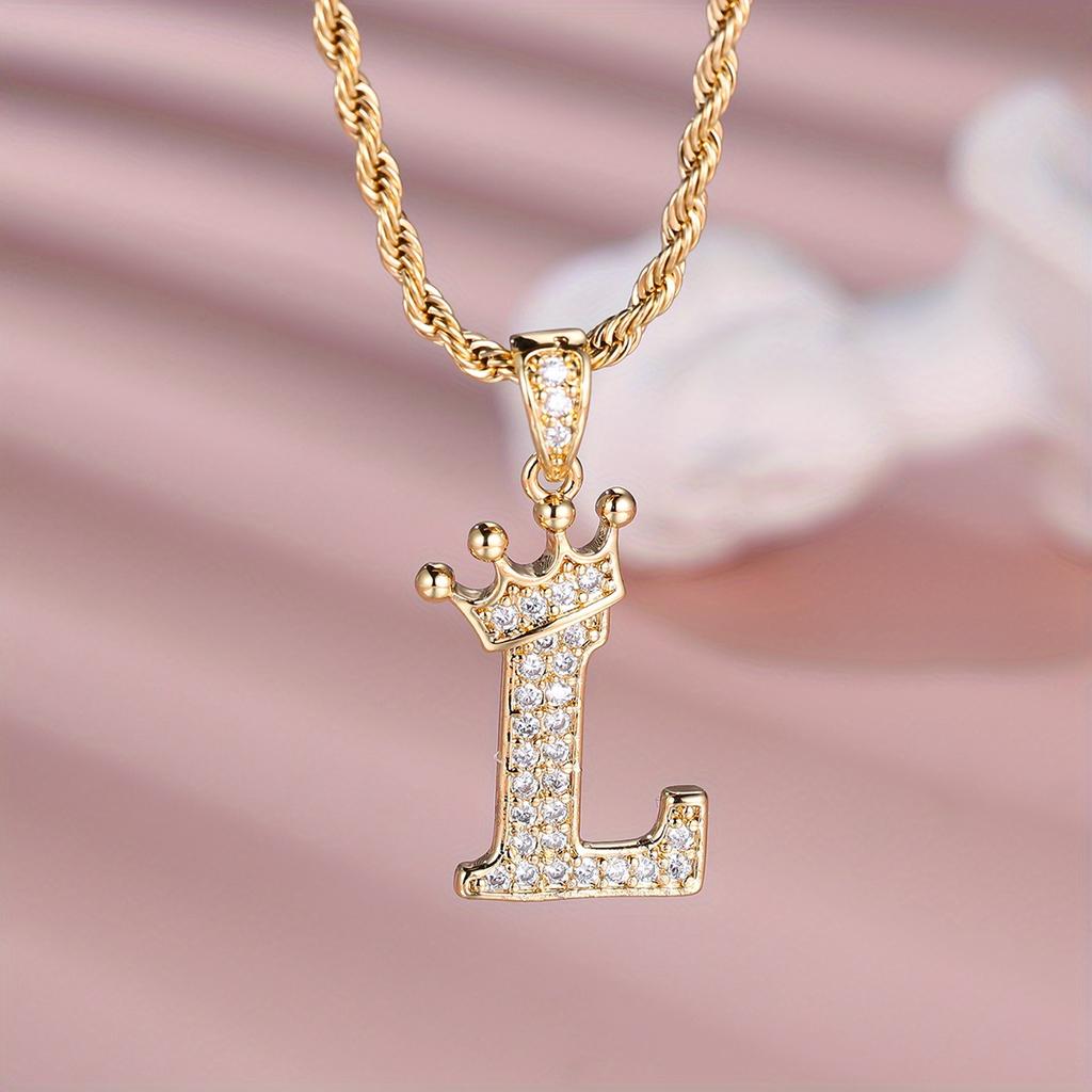 1 Pc Golden Color 26 English Letter Princess Crown Necklace Pendant Wedding Band Jewelry Valentine's Day Gift