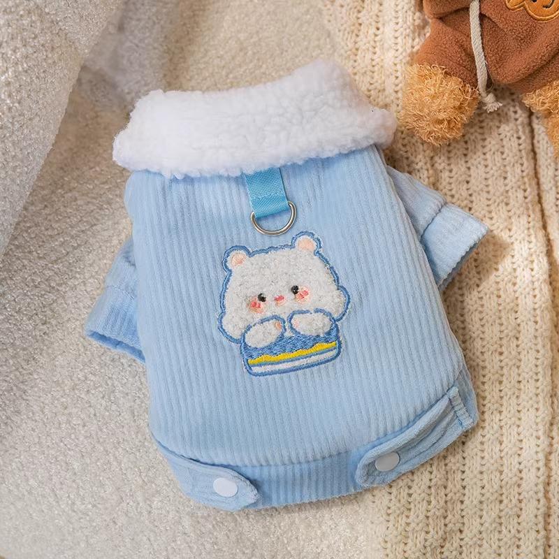 Autumn and winter, puppy and dog clothes, thickened lamb wool to keep warm, velvet two feet can be towed, cotton-padded clothes,Pomeranianpet clothing