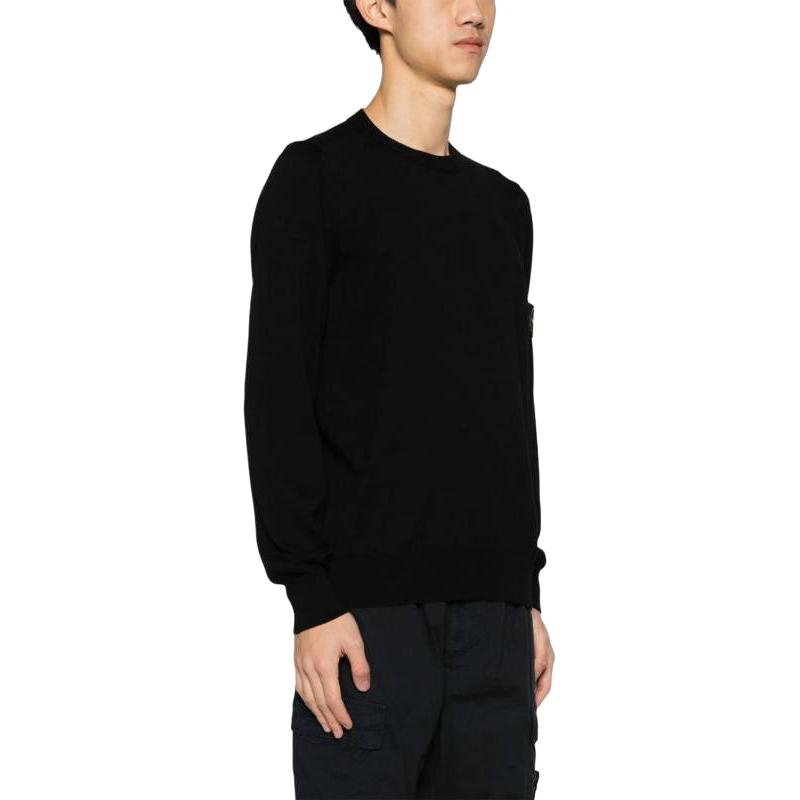 Stone Island Regular Fit Logo Patch Sweater Black Men Tops 8015540B2-A0029