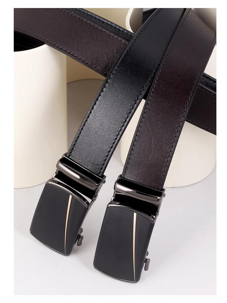 2024 Men's Genuine Leather Automatic Buckle Belt - Versatile Vegetable Tanned Cowhide for Business Style