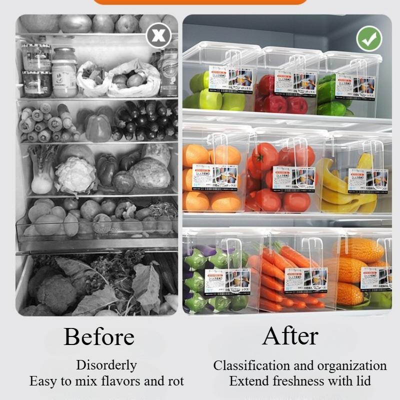 Kühlschrank Organizer Transparente Lebensmittelbox mit Griff Deckel Lebensmittelgeeignet Kühlschrank Organizer Aufbewahrungsbehälter für Obst Gemüse Salate