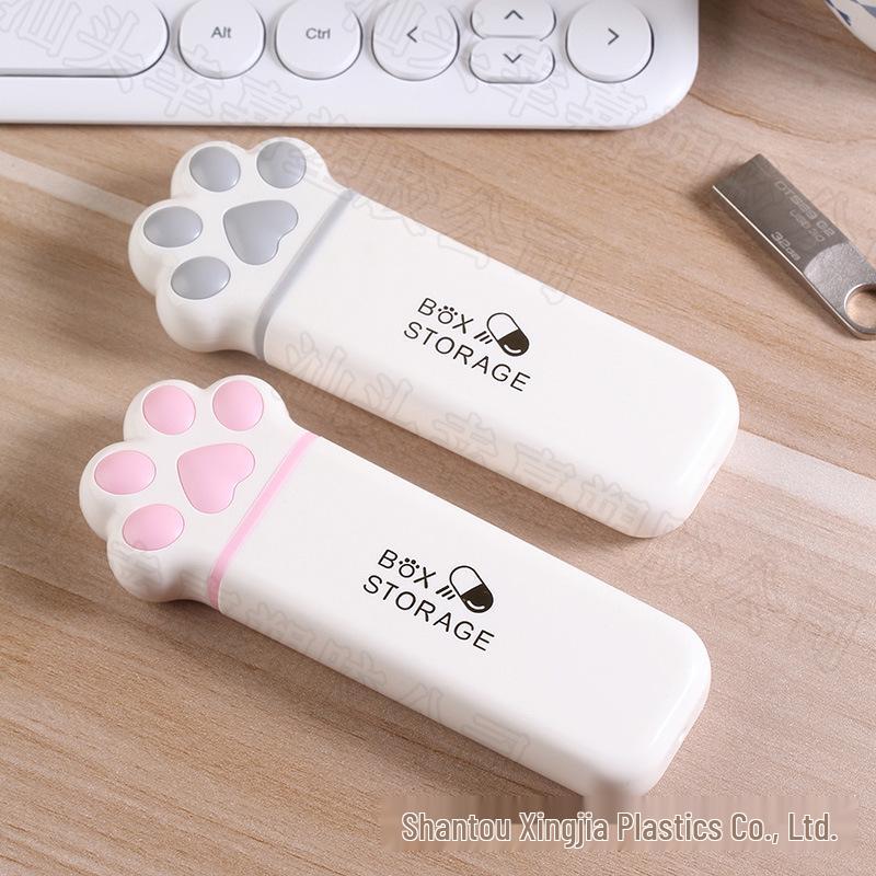 Portable Cat Paw Pill Box with Three Compartments, Refillable, Multi-Color, for Early, Mid, and Evening Use