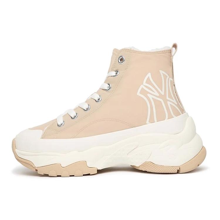 New MLB Chunky High Anti Slip Wear Resistant High Top Canvas Shoes Unisex Beige 3ASHU4216-50BGS