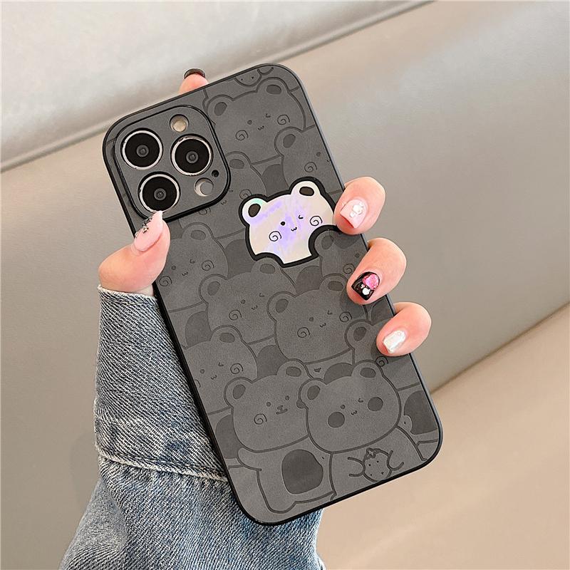 Cute Laser Bear Cartoon Phone Case For Iphone 13 14 12 11 Pro Max Xs Xr X Pu Leather Shockproof Protective Back Cover