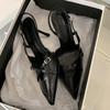 Fashion SUOJIALUN Spring New Brand Women Sandal Fashion Pointed Toe Shallow Slip On Ladies Slingback Shoes Thin High Heel Pumps Shoes