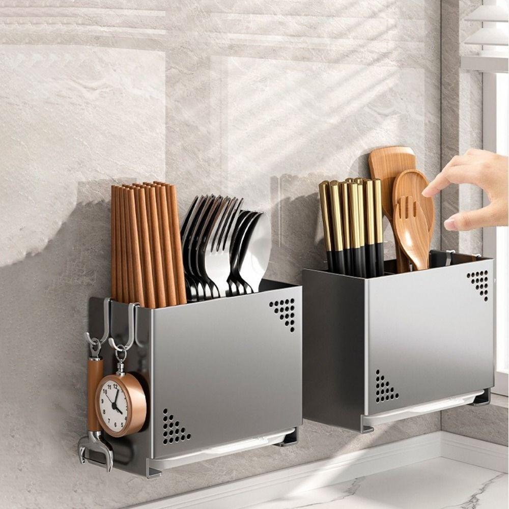 Wall Mounted Chopsticks Storage Box Carbon Steel Chopsticks Cage Cutlery Drying Basket  for Kitchen