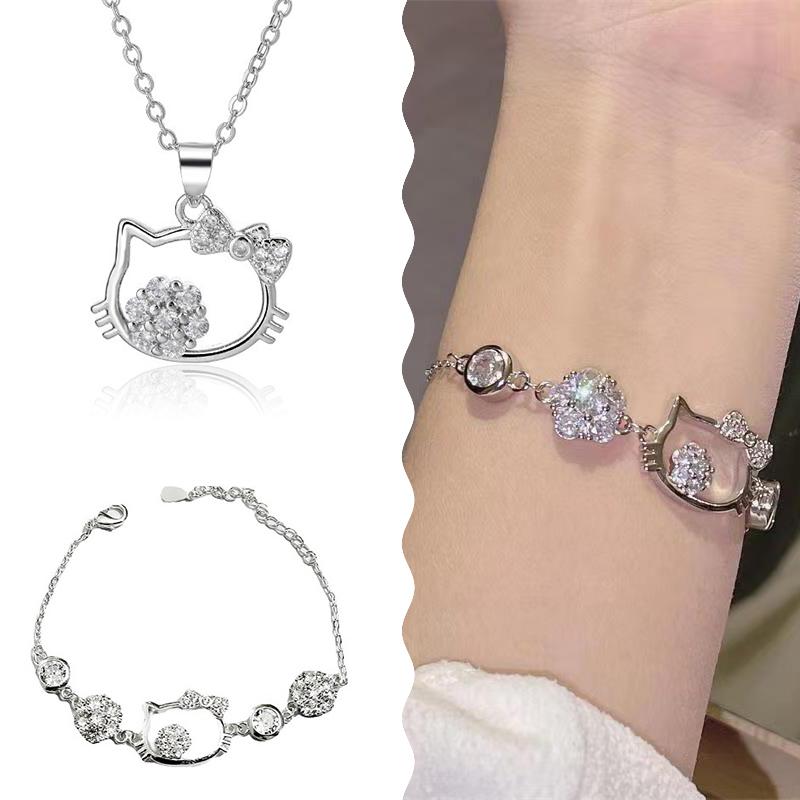 Hello Kitty Bracelet Kawaii Sanrio Diamond Cute Jewelry Anime Peripheral Necklace For Friend Girlfriend Birthday Jewelry Gift