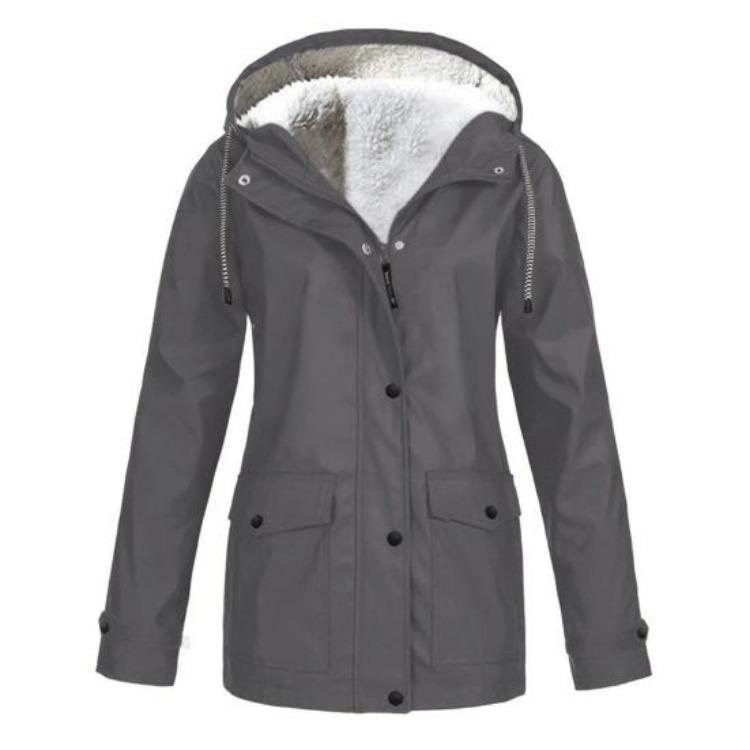 Winter Fleece Lined Hooded Coat Women Mid Length Plus Size Outerwear Button Zipper Closure S