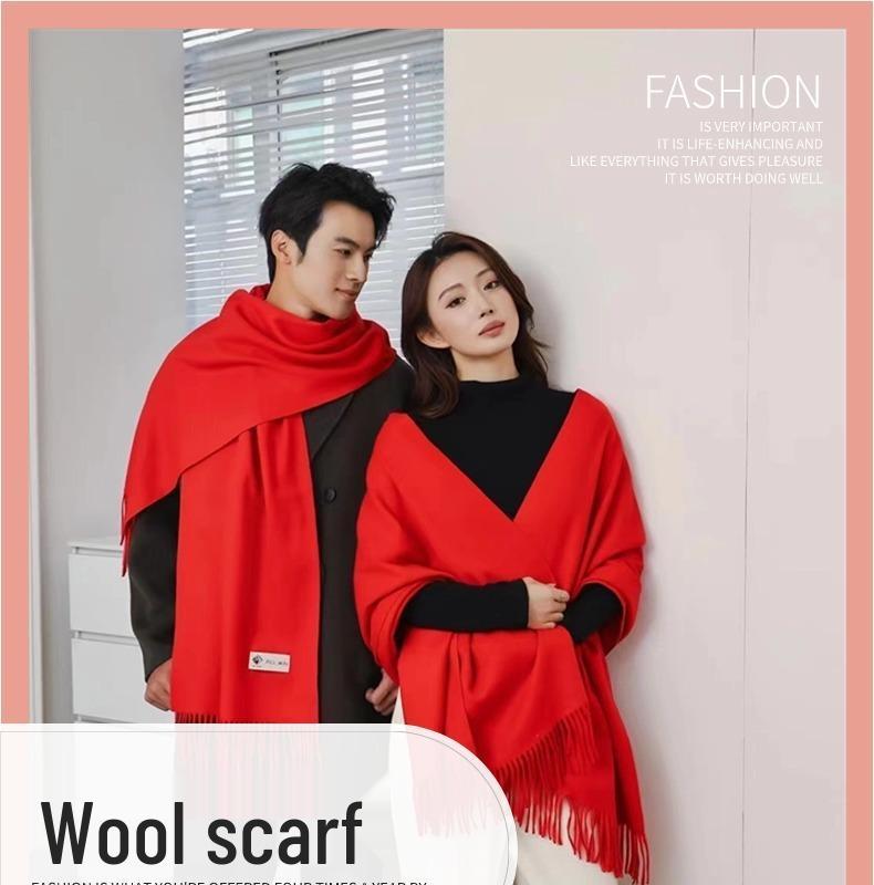 Versatile Women's Winter Wool Scarf: Thick, Monochrome, Long Tassel Shawl