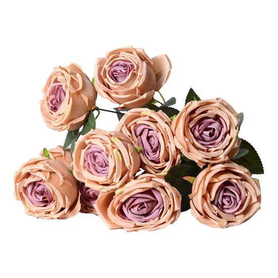 10 Heads Artificial Rose Flower Realistic Faux Silk Long Stem Rose Bouquet with Leaf for Home Kitchen Office Wedding Party Decoration