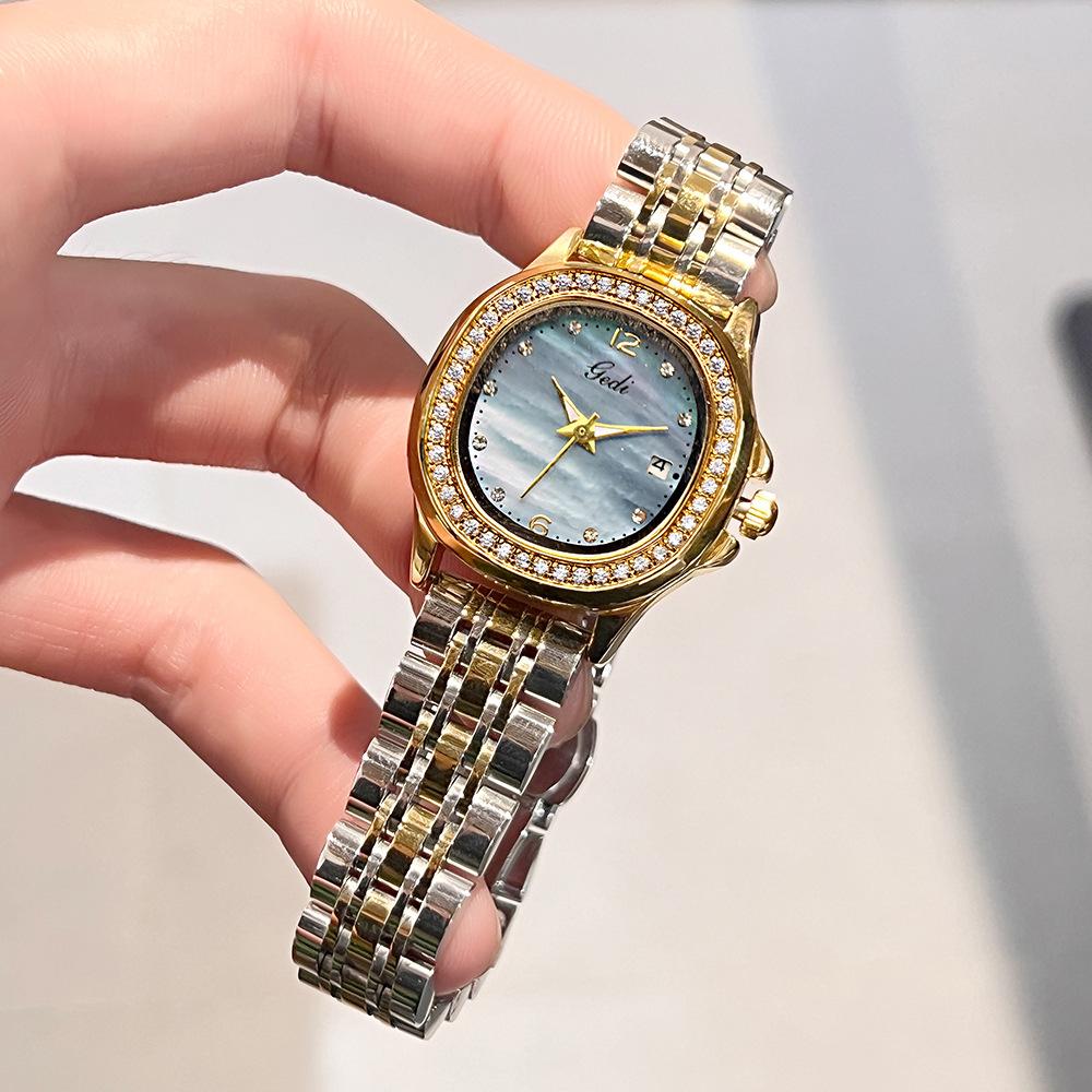 Fashion Women'S Diamond Quartz Steel Belt Watch Light Luxury High Sense Versatile Temperament Women'S Fritillary Watch