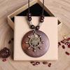 Retro Leather Rope Necklace with Wooden Alloy Pendant for Cotton and Linen Sweaters