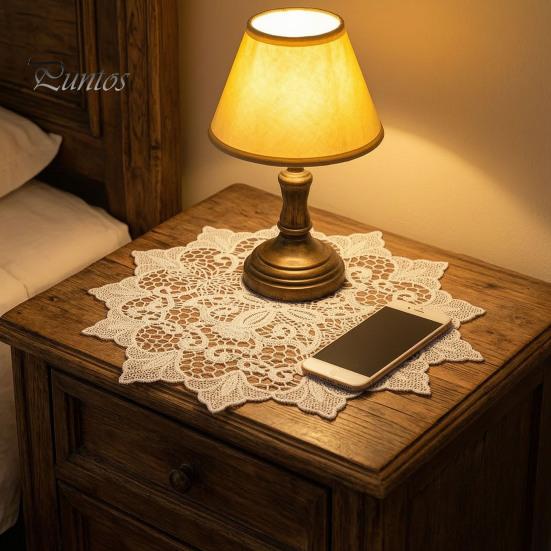 Elegante Spitzengedeckunterlagen Rund Weißes Deckchen, Retro-Gedeckunterlage, Bestickte Tischmatte, Florale Topper-Deckchen für Hochzeit Junggesellinnenabschied Esstischdekoration