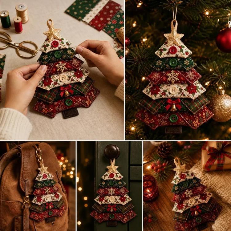 Layered Fabric Tree Ornament DIY Sewing Kit with Button