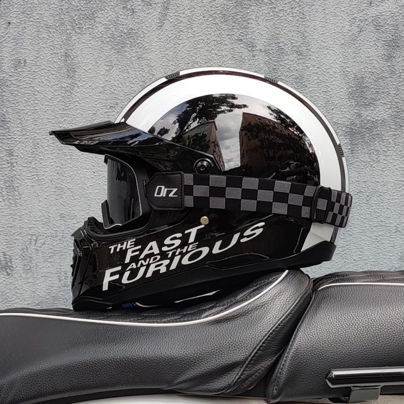 2024 new ORZ retro motorcycle helmet, American cruise full helmet, motorcycle with free brim