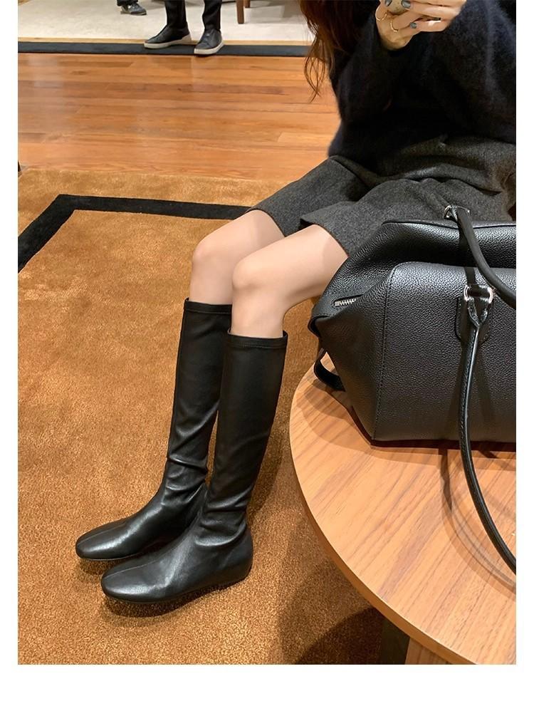 

Round head soft inner heightening elastic thin leg boots versatile tall boots 40