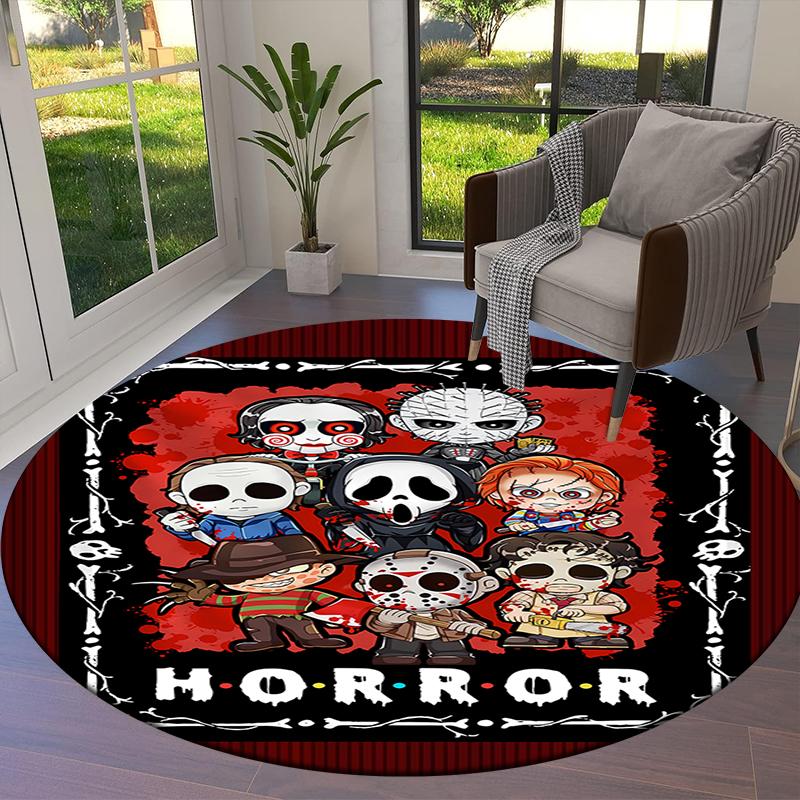 Chibi Chucky Freddy Krueger Round Area Rug,Carpet Rug for Living Room Bedroom Sofa Playroom Decor,Non-slip Floor Mat
