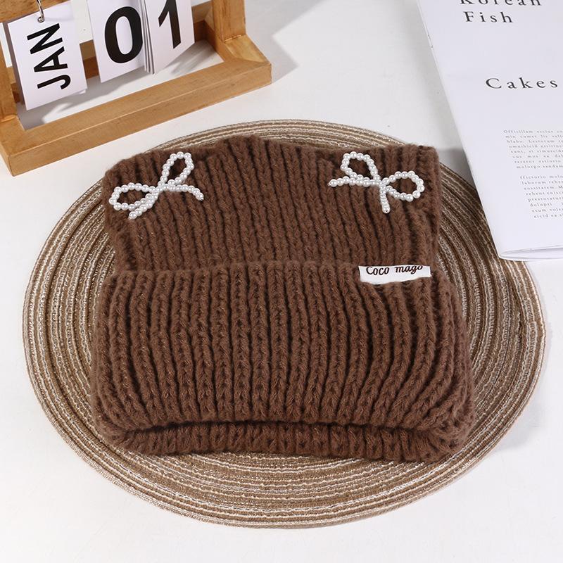 Hat Women's Autumn and Winter Cat Ear Wool Hat Sweet and Cute Bow Warm Knit Hat Ear Protection Cold Pullover Hat