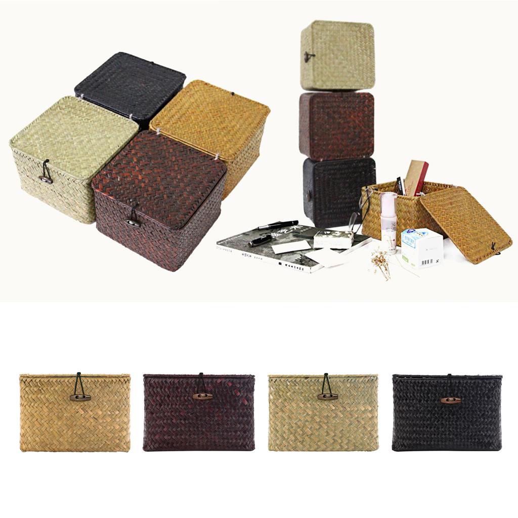 2pcs Seaweed Woven Cube Basket Organizer Boxes Bin for Drawers Desktop