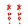 Juran 1pair Starfish Shaped Pearl & Rhinestone Earrings for Women Beach Jewellery