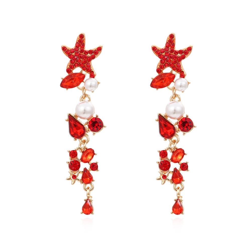 Juran 1pair Starfish Shaped Pearl & Rhinestone Earrings for Women Beach Jewellery