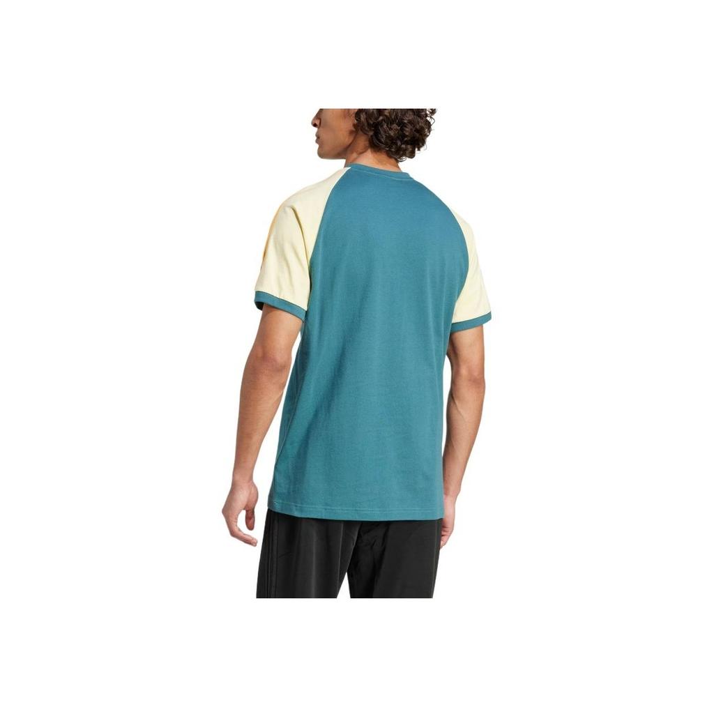 Adidas Originals Cali Sport Round Neck Slim Fit Fashion Short Sleeve T-Shirt Men Tops Detective-Green Yellow Light-Orange KC4961