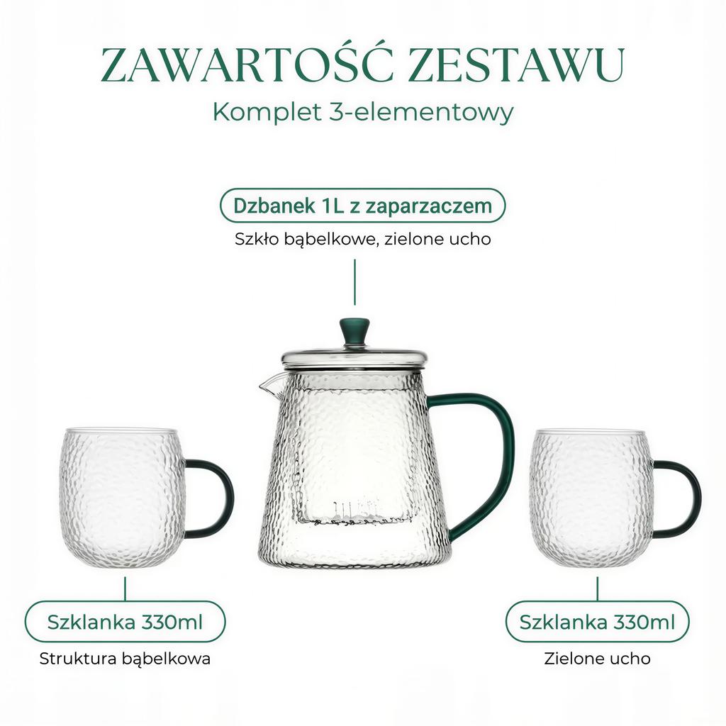 GLASS JUG 1L TEA INFuser with Filter 2 Glasses Transparent