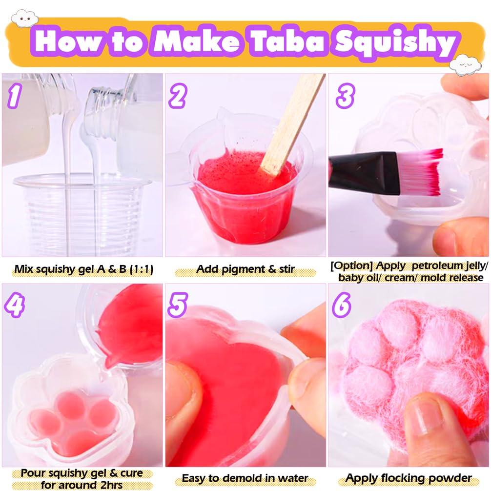 FUNSHOWCASE Kit squishy handmade Set squishy din rășină cu mucegai pentru labe și pudră de flocat DIY pentru ameliorarea stresului jucărie pufoasă pentru stoarcere moale pentru copii